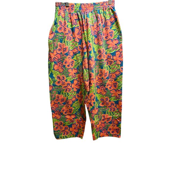 Hobie Pants - Vintage Hobie Parachute Pants Neon Floral Orange Green Large